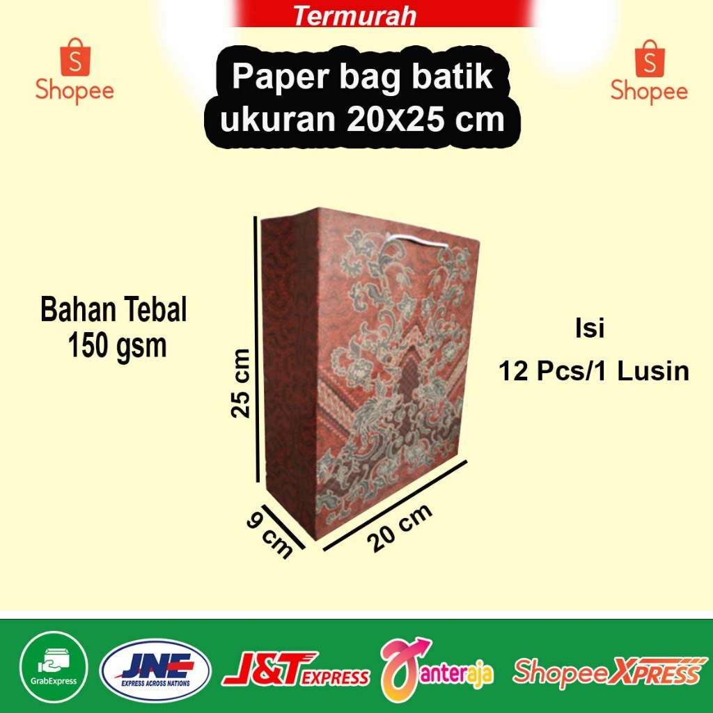 

Paper Bag Batik, Tas Kertas Ukuran 20x25cm Isi 12Pcs/ 1 Lusin