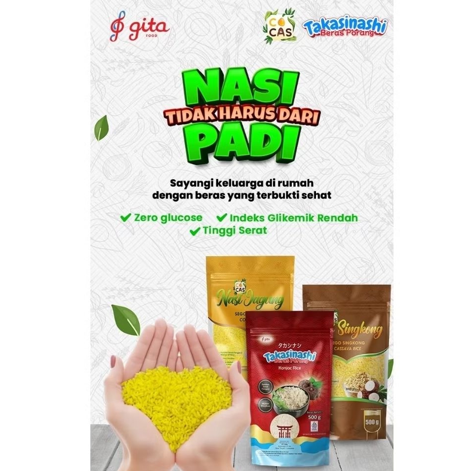 

TAKASINASHI Beras Porang 500gr Beras Shirataki Konjac Rice Nasi Instan