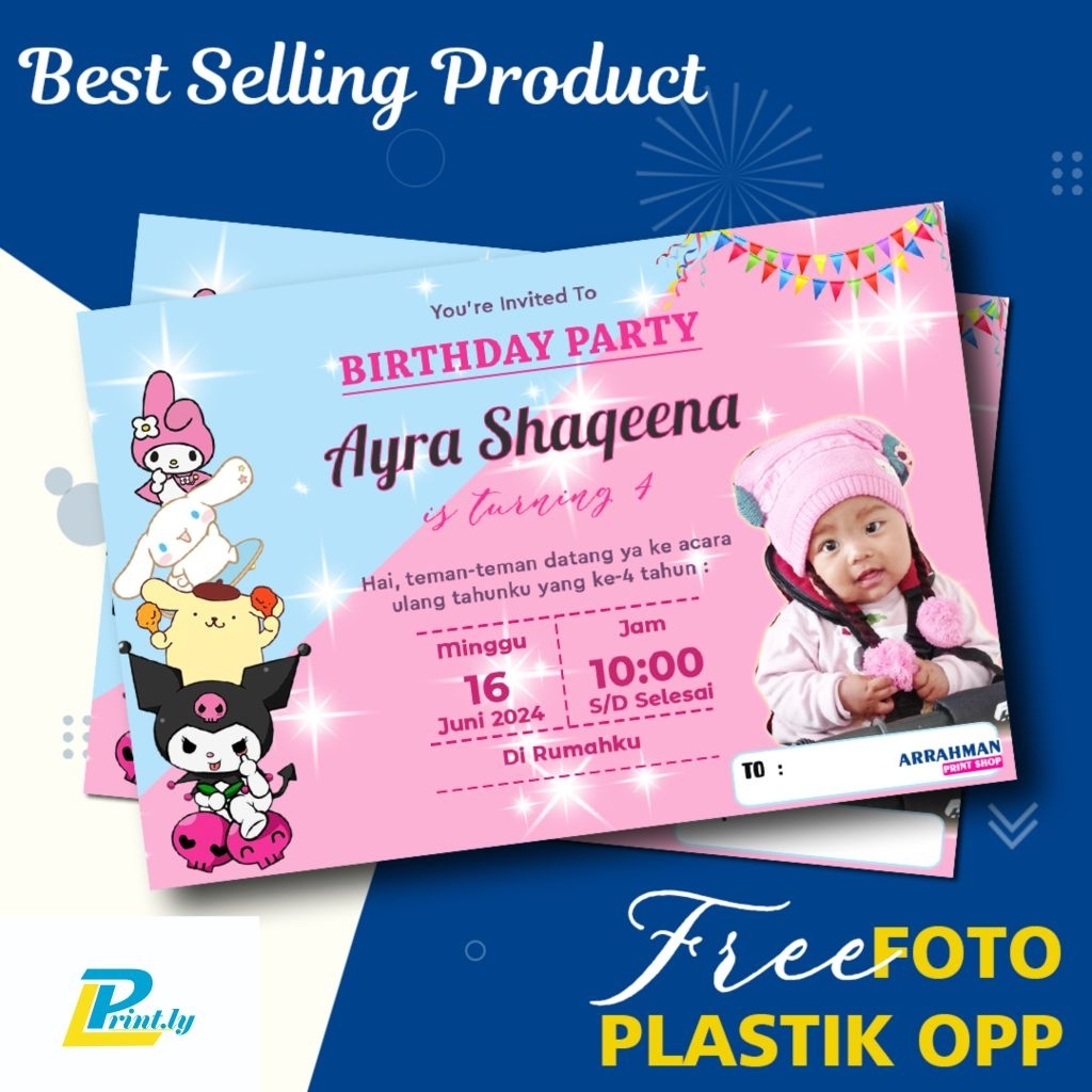 isi 100 pcs Undangan ulang tahun/ucapan ulang tahun anak