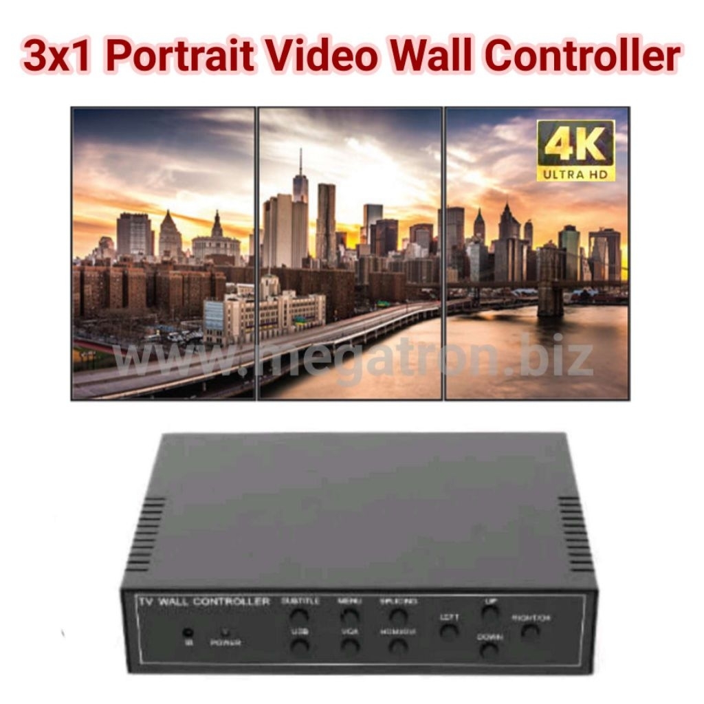 3x1 Portrait Video Wall Controller (HDMI / VGA / DVI /USB input)