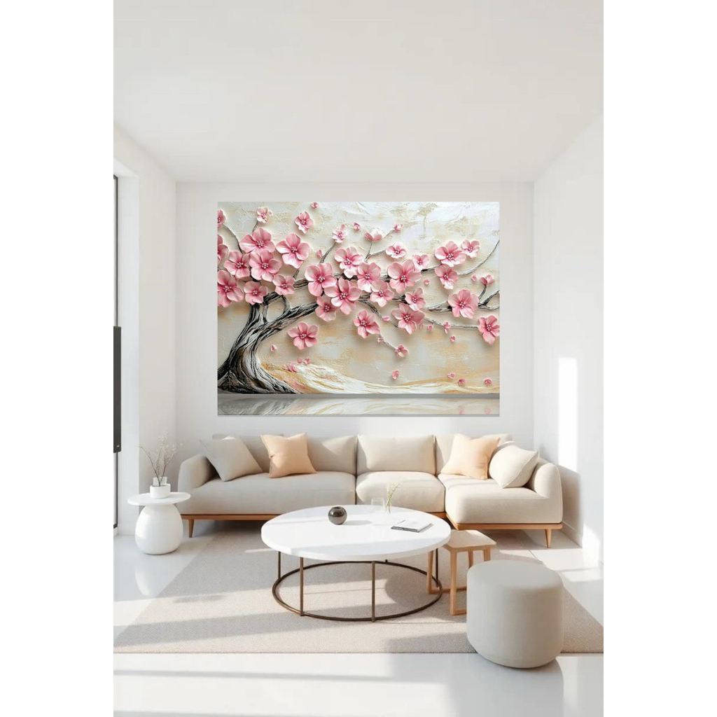 Lukisan Bunga Sakura || Tekstur Tebal || Lukisan Abstrak Kanvas Modern || Dekorasi Ruangan || Aesthe