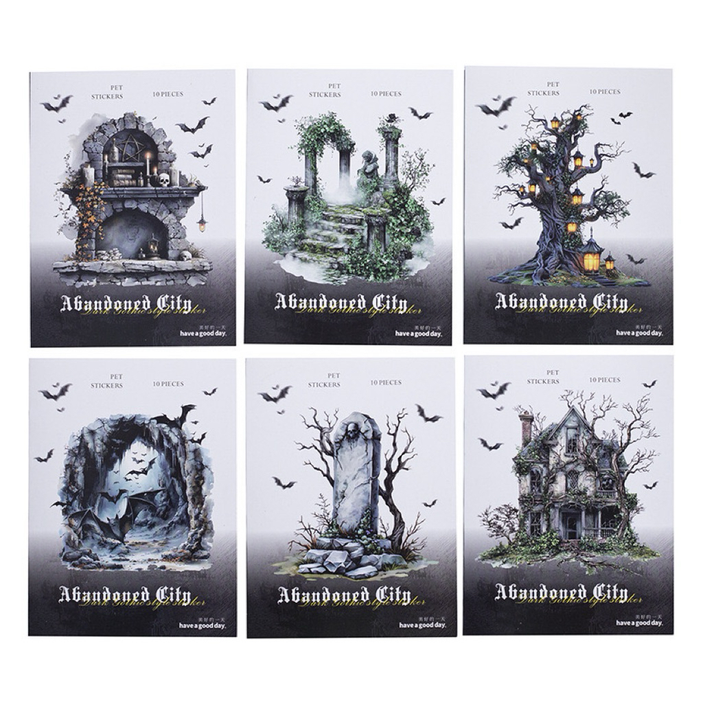

(8DC) sticker transparan rumah hantu dark ghost house haunted abandoned city series halloween
