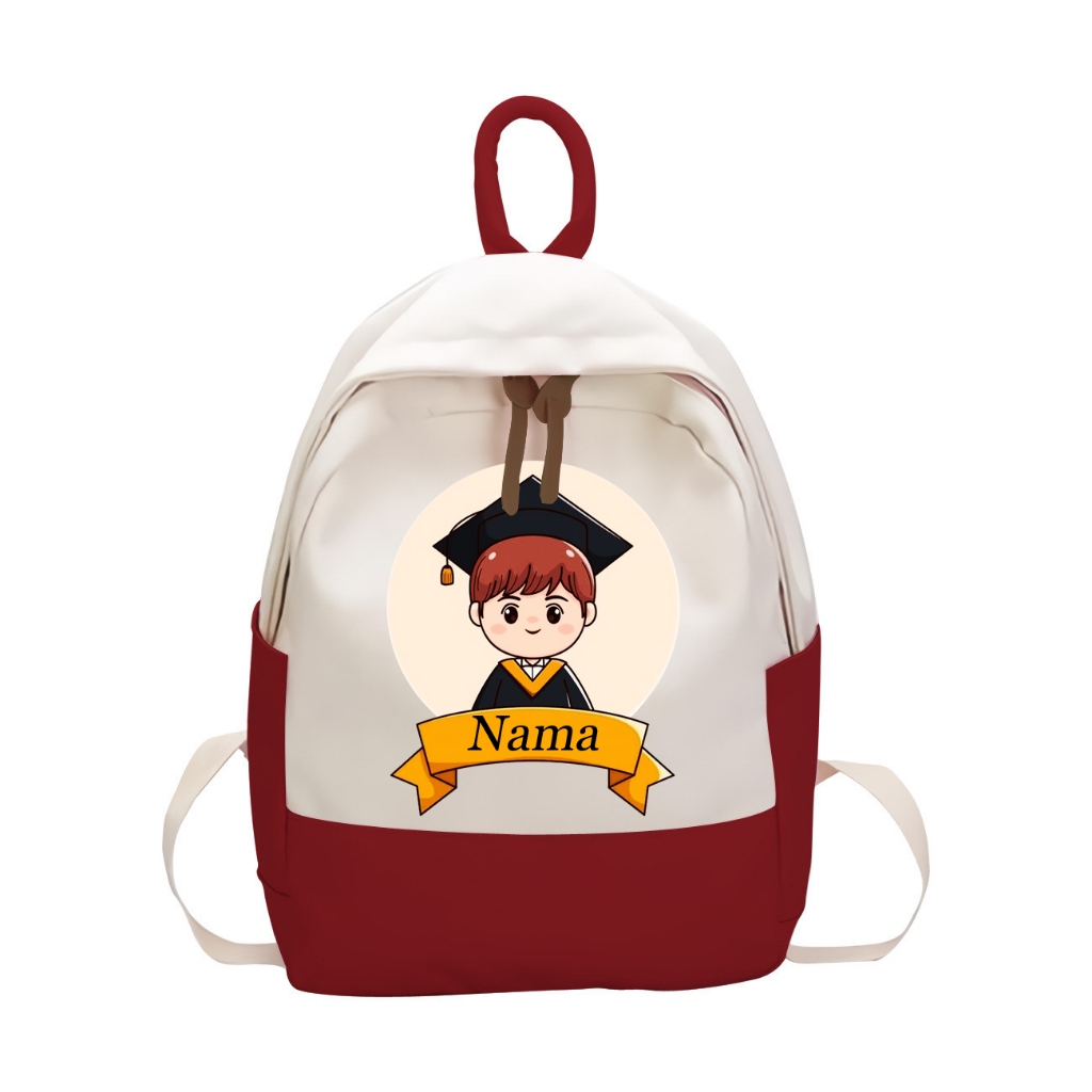 Backpack Tas Ransel Karakter Anak Laki Laki Wisuda Custom Nama Souvenir wisuda Atas Tas Kelas Tk Sd