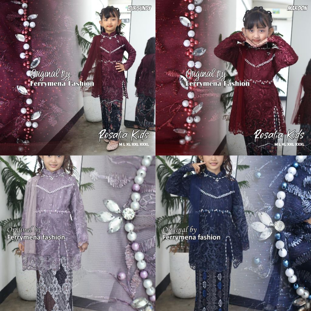 Setela Kebaya Kartini  Anak Rosalia  brukat Payet Modern / Kebaya Anak Usia 4-12 Tahun / Kebaya Wisu