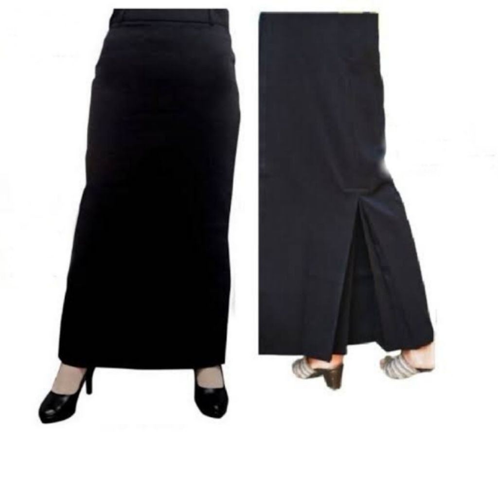 ROK KERJA SPAN BELAH BELAKANG WARNA HITAM BAHAN LICIN PREMIUM