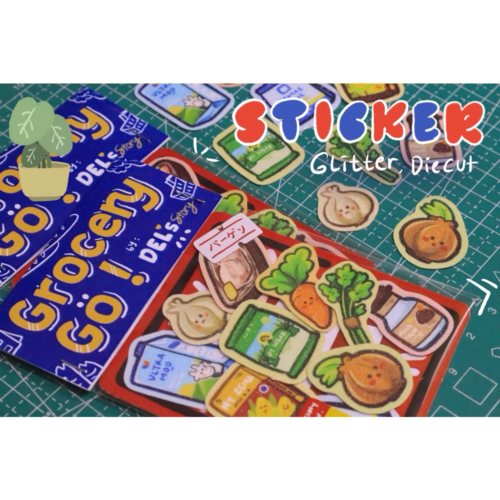 

Grocery sticker soup theme glittery finished