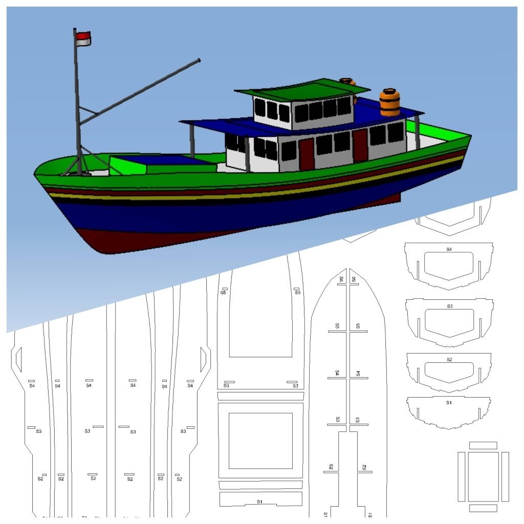 Desain Gambar Pola Miniatur Kapal RC Boat Plan Kapal Nelayan 4