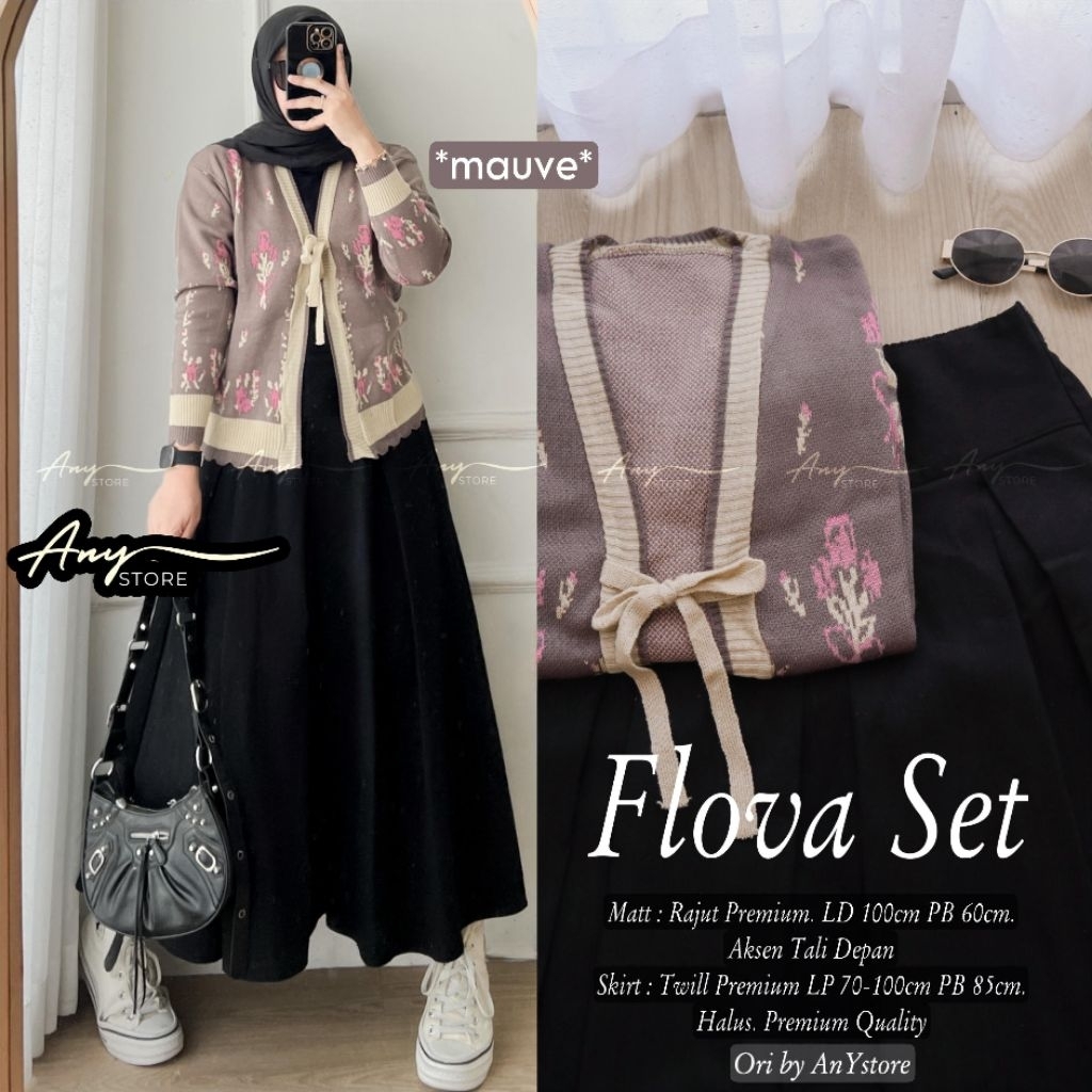 flova set rajut stripe by a.n.y store kardigan garis garis cardigan striped blouse knit premium rok 