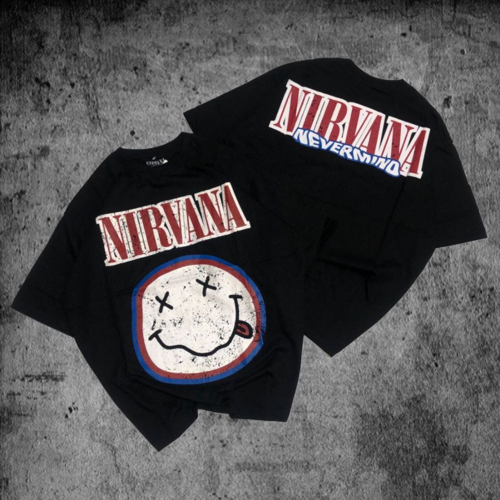 Baju Kaos Pull&Bear Oversize Nirvana Logo Smile - T Shirt Vintage Nirvana Oversized Model Black 24s