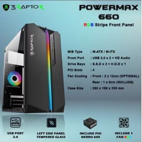 powerup case led strip Raptor Powermax 660 casing gaming pc