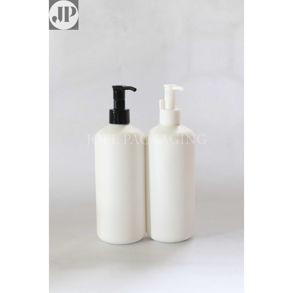 BOTOL HS HDPE 500ML TEBAL PUTIH DOFF N24 TUTUP PUMP CLIP OIL HITAM PUTIH N24