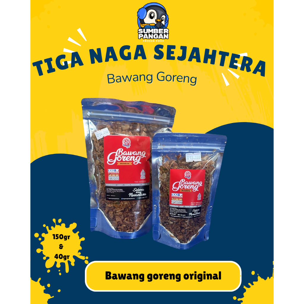 

Tiga Naga Sejahtera Bawang Goreng Original 150gr & 40gr