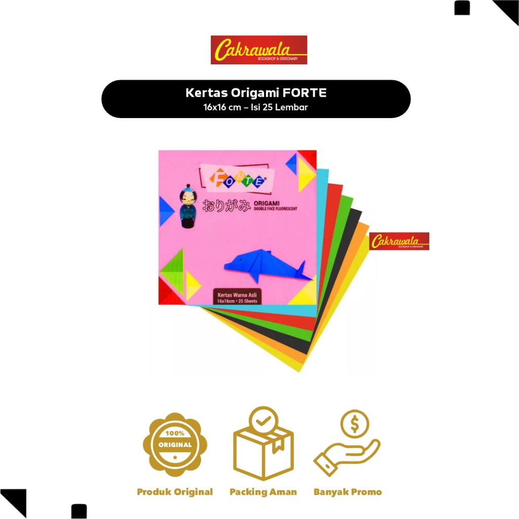 

Kertas Origami FORTE 16x16 cm – Isi 25 Lembar | Kertas Lipat Warna-Warni 2 Sisi | Origami Anak & DIY