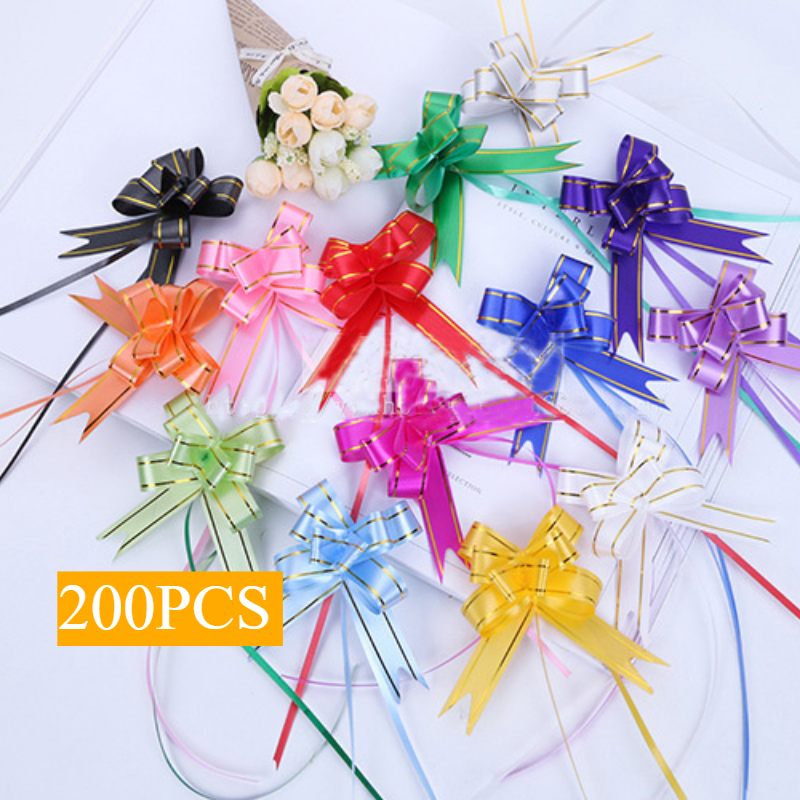 

200 Pcs Pita Tarik 18mm Lis Emas Serut Besar Hiasan Parcel Souvenir Pull Flower Ribbon Gold Stripes / Pita Hiasan Hampers / Pita Kado Parcel