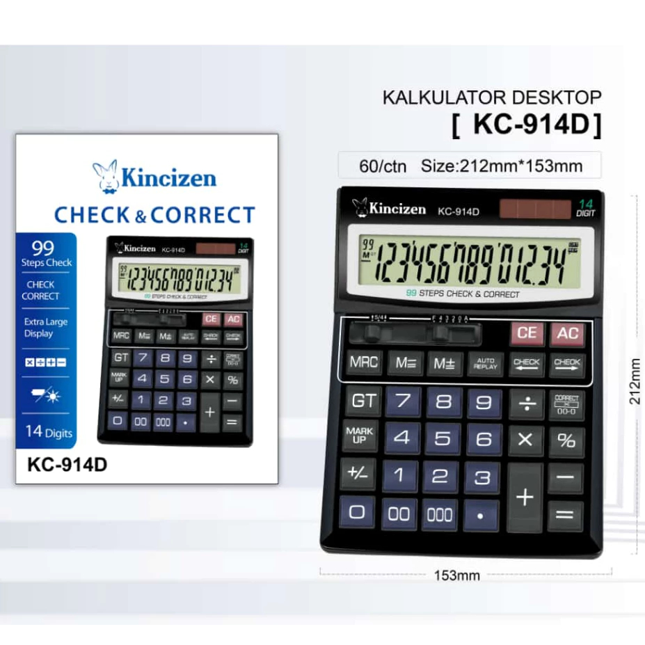 

Original Kalkulator KINCIZEN KC 914D Calculator 14 Digit Check Correct KC 914 D Jumbo
