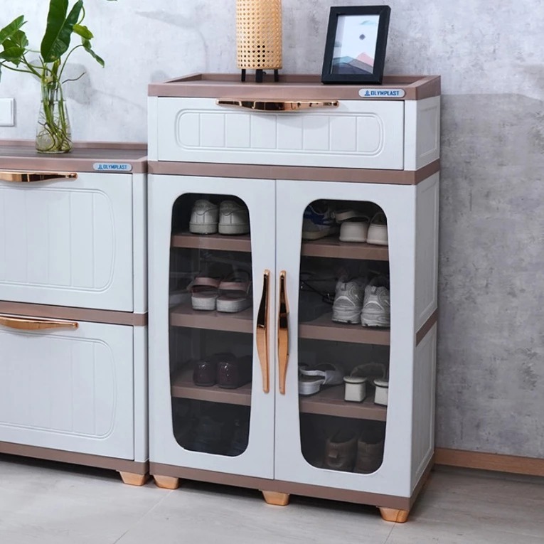 Rak Sepatu Plastik / Rak Sepatu Susun Tertutup / Rak Sepatu Kaca - Olymplast - SRO 2KIL