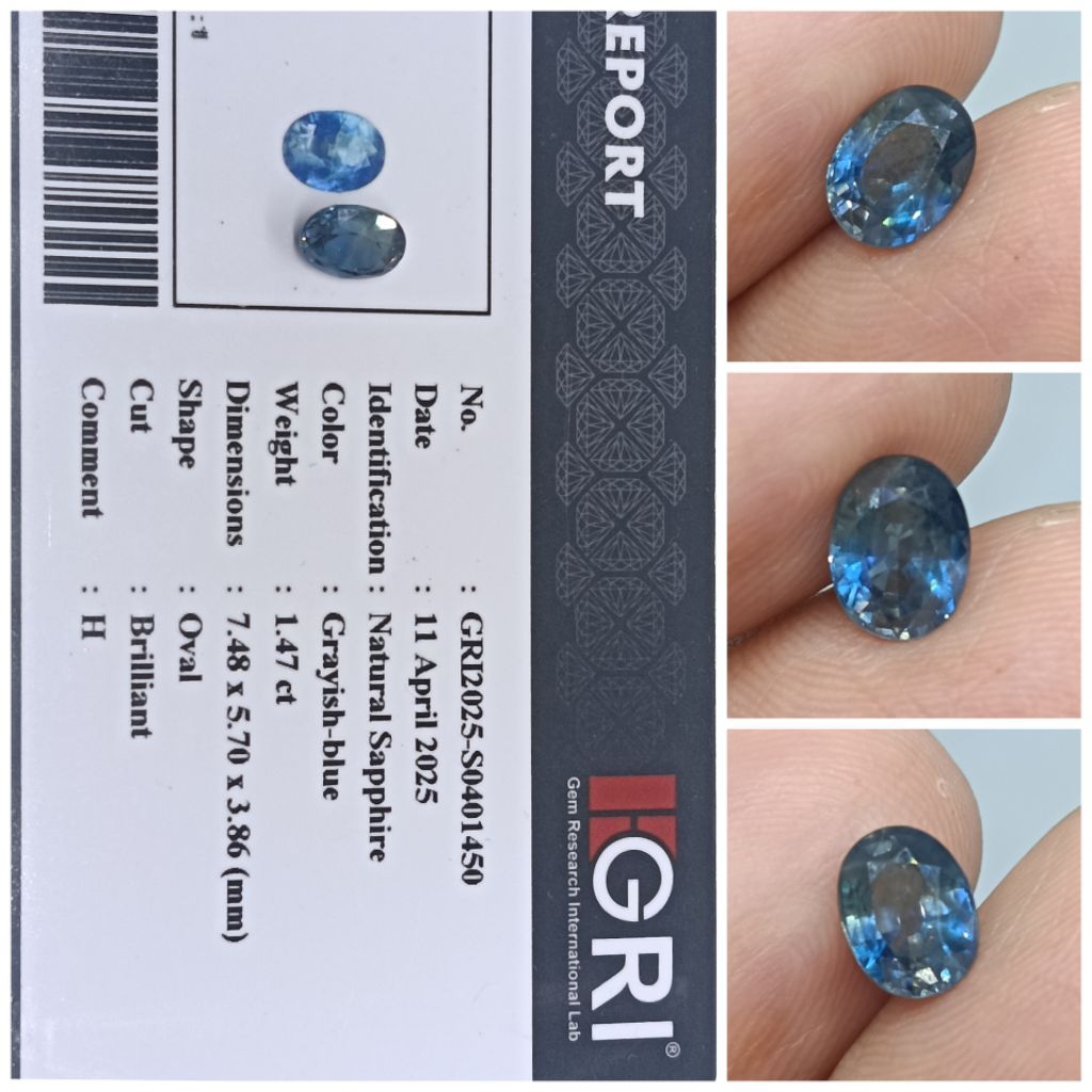 Natural Blue Sapphire Ceylon 1,47ct Top Color-Luster memo GRI Safir Srilanka