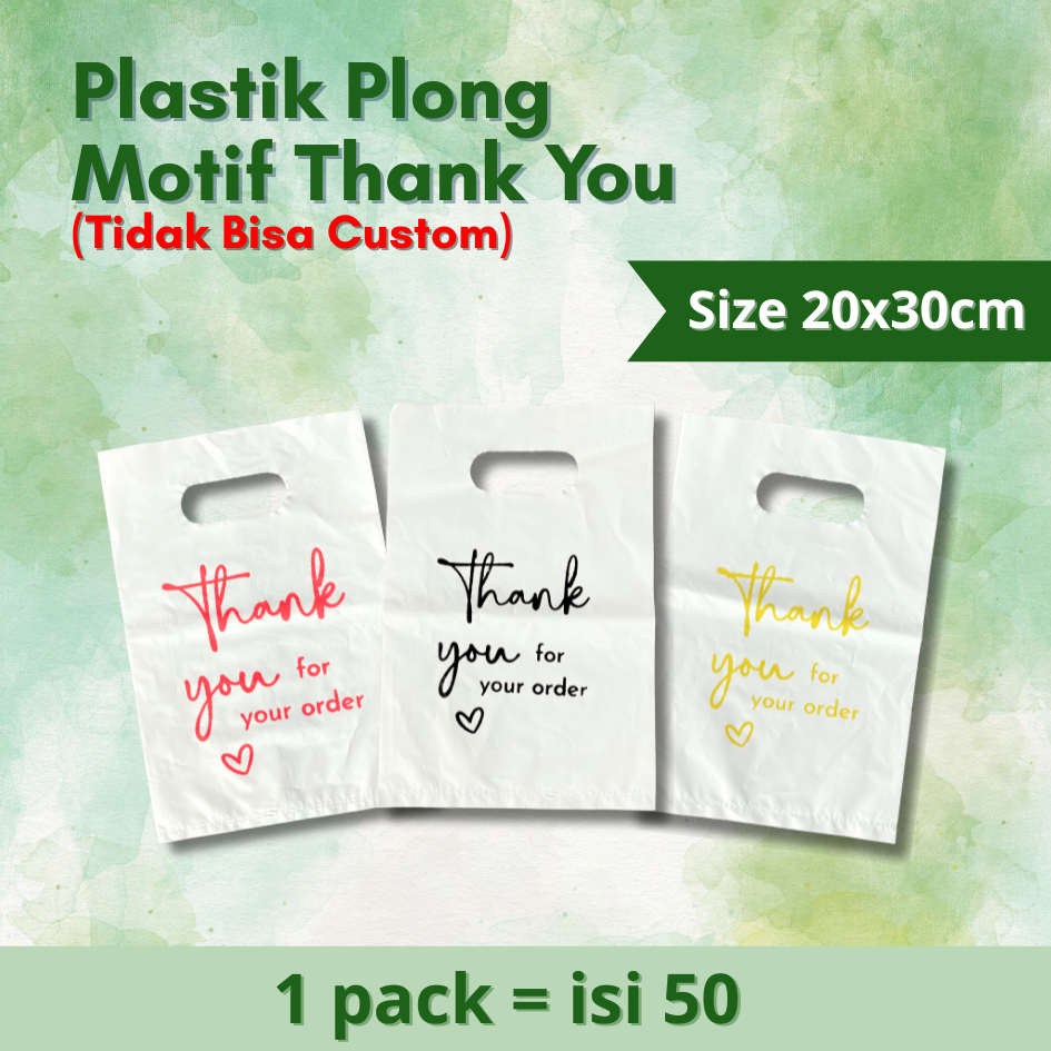 50 PCS KANTONG PLASTIK PACKING KRESEK OLSHOP MOTIF THANK YOU UKURAN 20X30CM