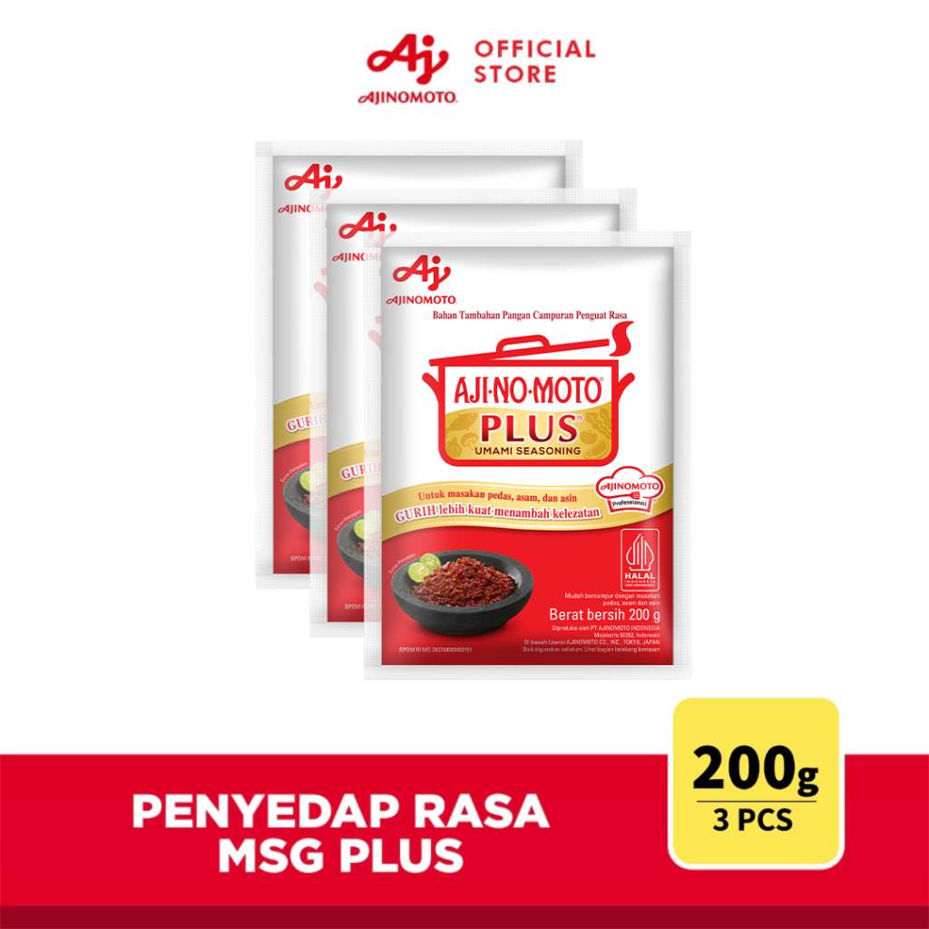 

AJI-NO-MOTO® PLUS® Penyedap Rasa MSG Lebih Kuat 200g (3pcs)