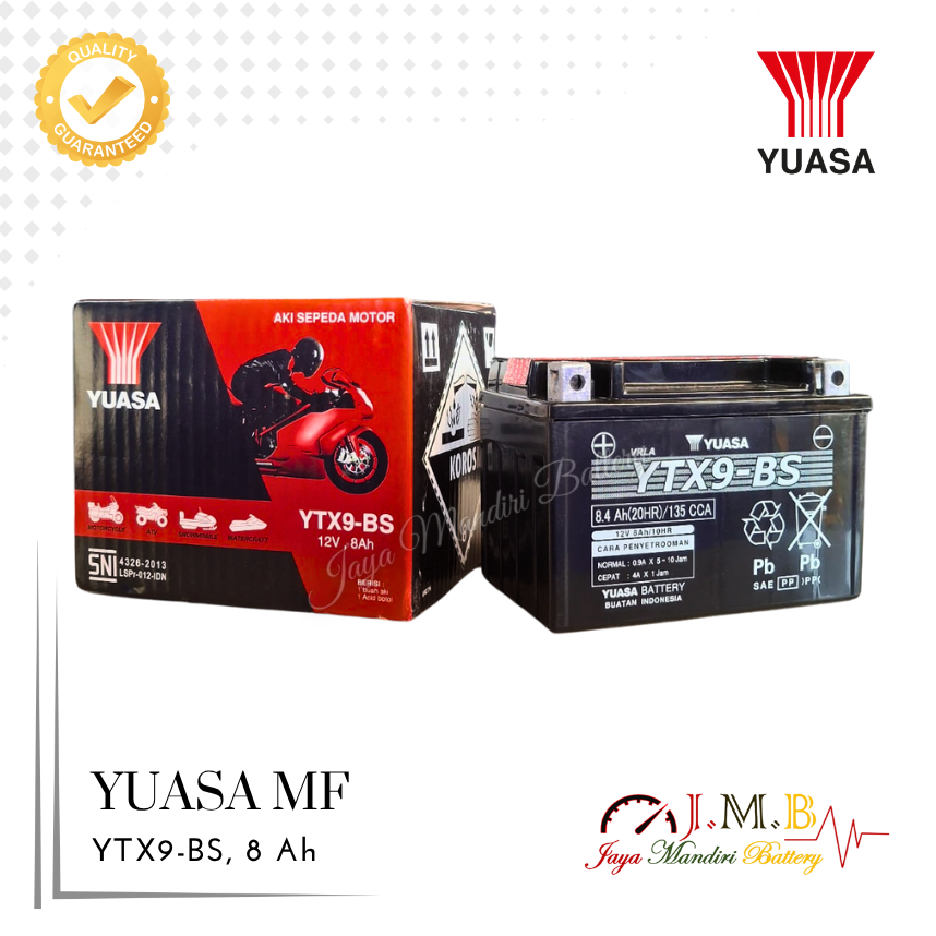 AKI ACCU YUASA YTX9-BS YTX9 BS ORIGINAL AKI KERING 12V 8AH UNTUK NINJA 250 ALL SERIES ORIGINAL