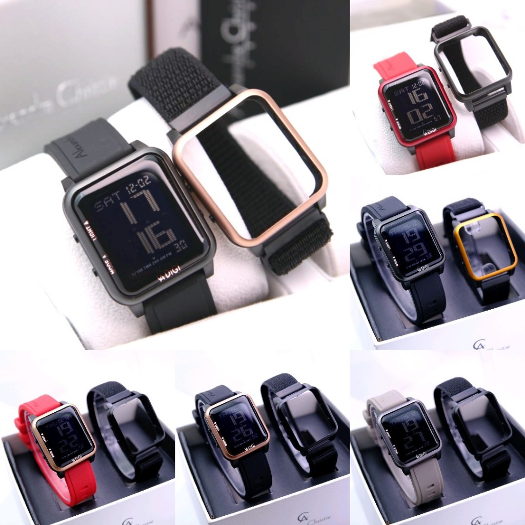 JAM TANGAN WANITA ALEXANDRE CHRISTIE AC 9344 AC9344 RUBBER DIGITAL FREE TALI KANVAS ORIGINAL