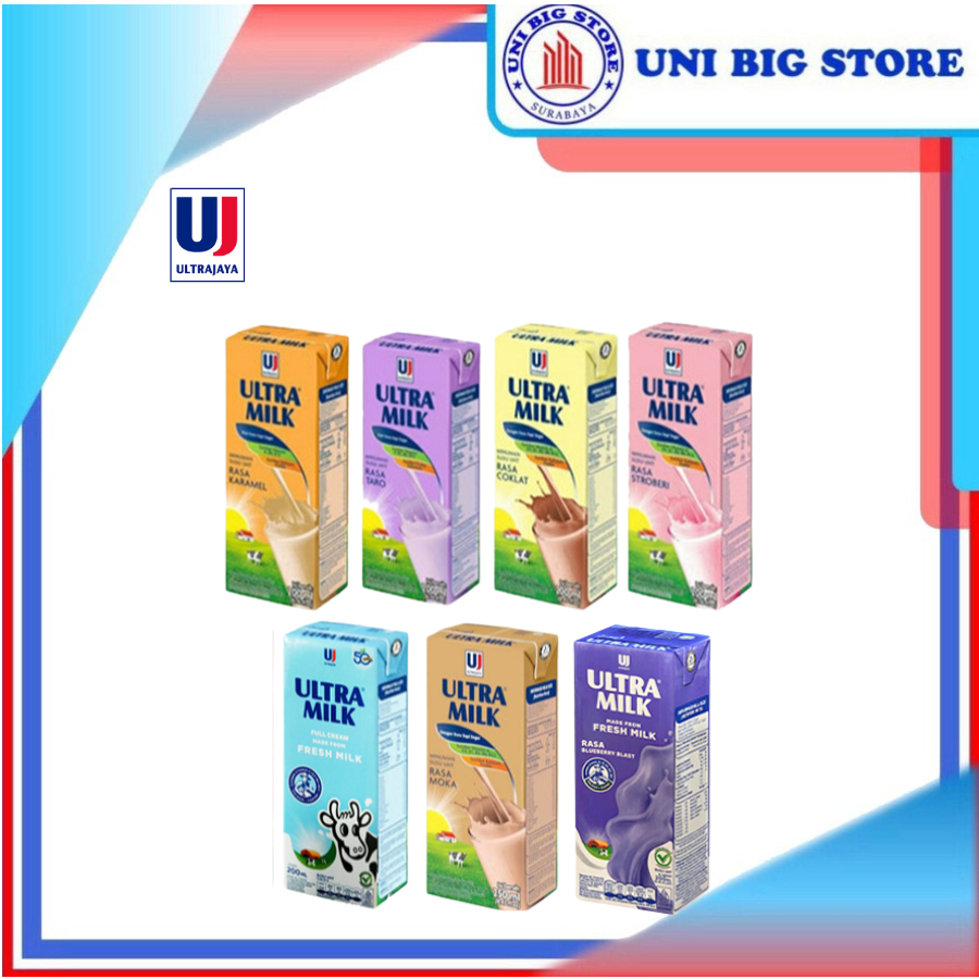 

Susu Ultra Milk UHT 200 ml Full cream - Taro - Strawberry - Coklat - Caramel