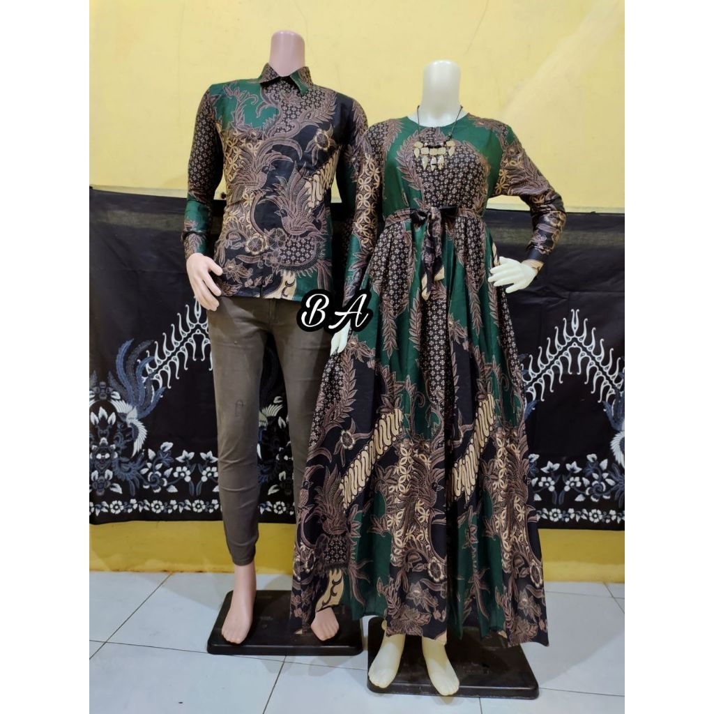 Couple gamis murah jumbo LD 120 couple batik seragam keluarga couple ayah ibu batik premium