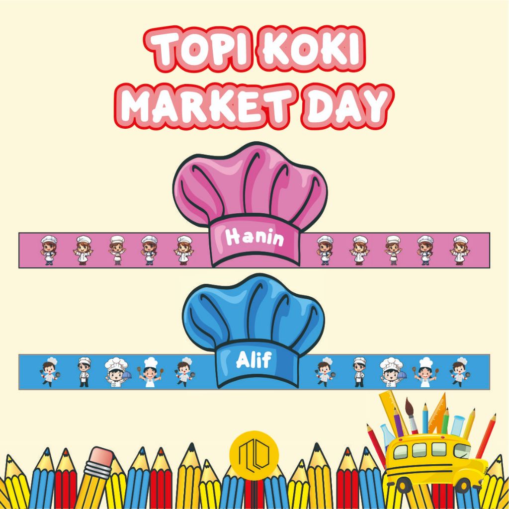 ( 1 Hari Jadi ) Topi Koki Market Day Bisa Custom Nama  - Topi Market Day Custom - Custom Topi Koki B