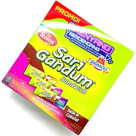 

Roma Sandwich Sari Gandum 1 Box 12 x 27g - Biskuit Gandum Coklat Kacang Lezat & Praktis Kenyang