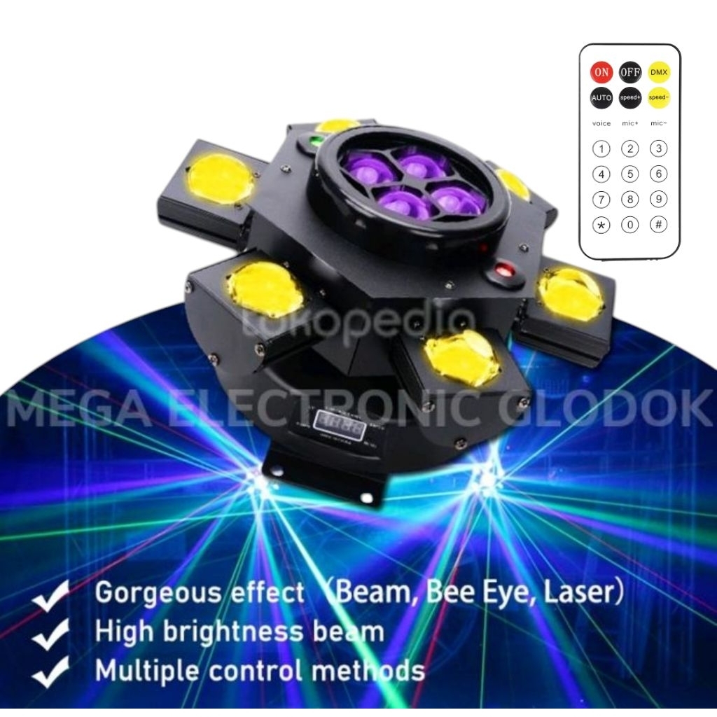 moving spider six arm bee eye laser light