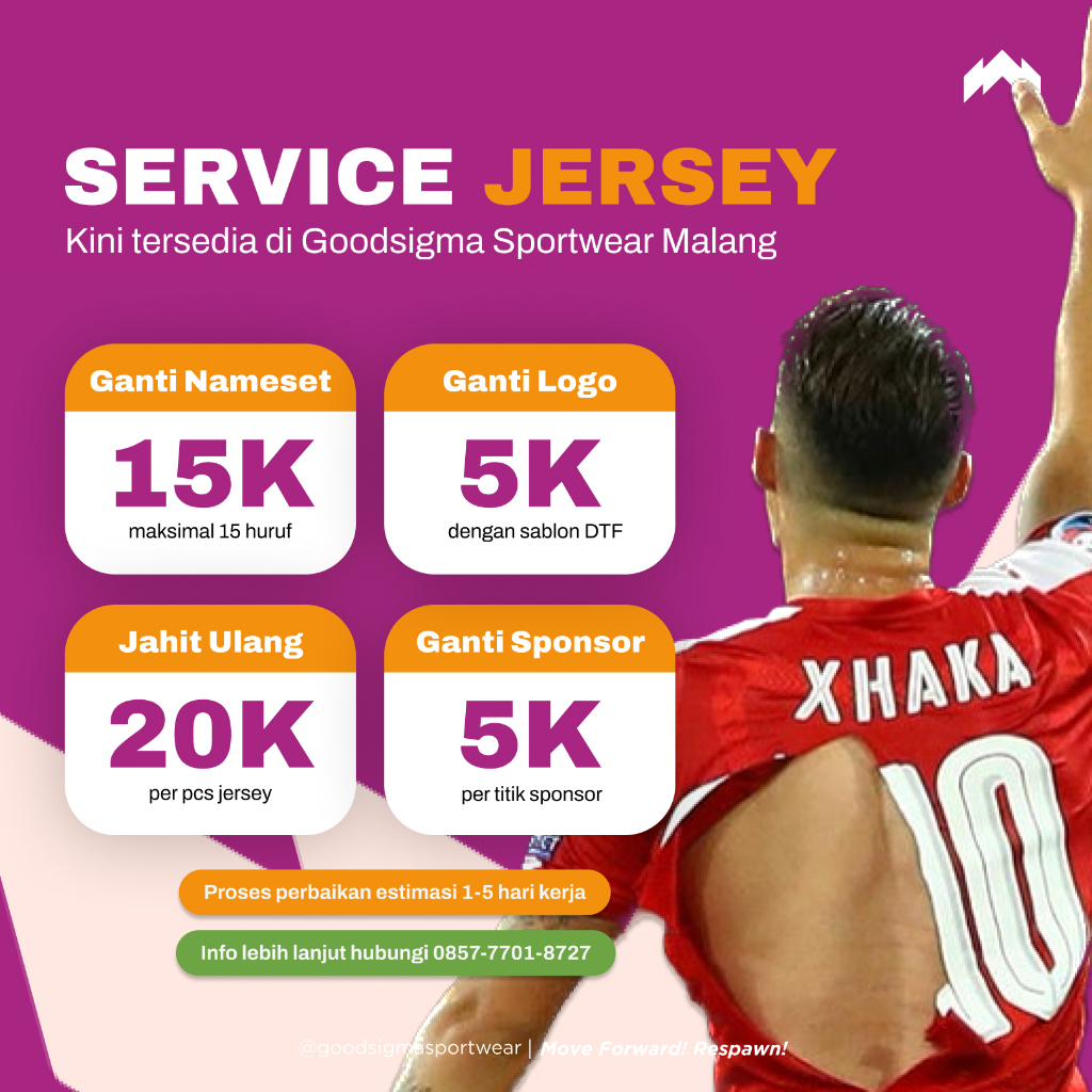 Service Jersey Malang - Perbaikan Jersey Malang - Ganti Nameset Jersey Malang - Goodsigma Sportwear