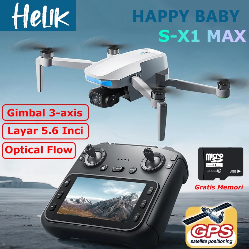 Drone S-X1 dengan Gimbal 3-Axis Drone GPS Brushless Motor 4K HD WIFI Layar 5.6 Inci Besar Ada Optica