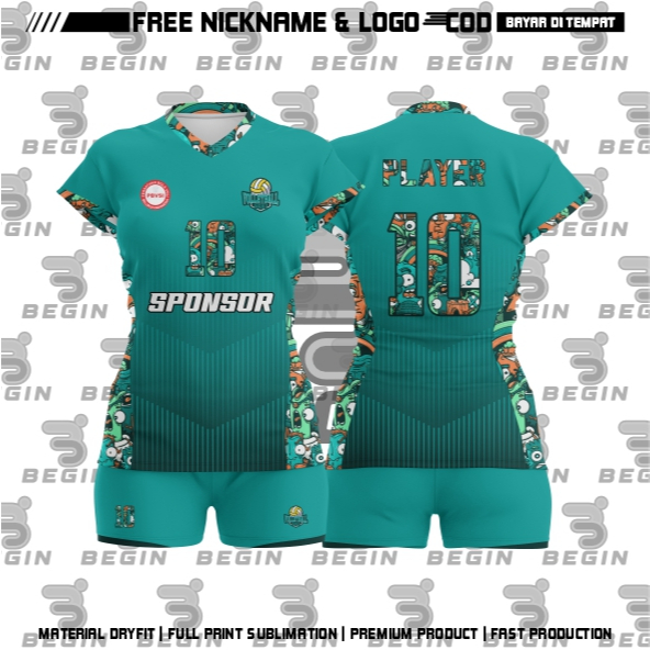 Jersey Voli Custom Toon Tosca Baju Volly Cewe Gratis Pasang Nama Nomor Dan Sponsor Full Printing