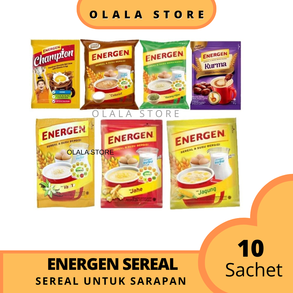 

Energen Sereal Renceng Isi 10 sachet / Minuman Sereal dan Susu / Champion coklat minuman coklat