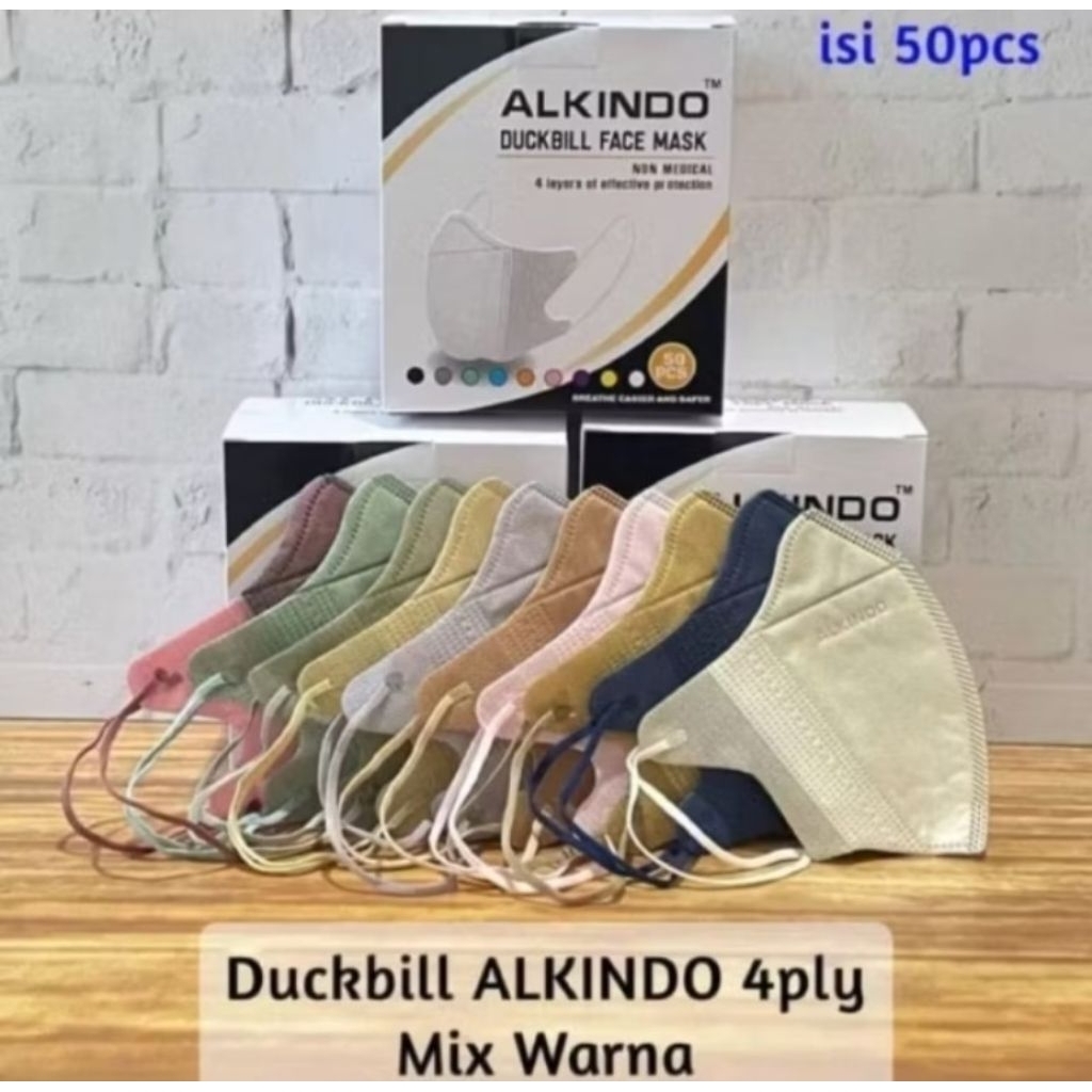 Masker Duckbill  Alkindo Mix Warna Earloop Mix 4ply 10 Warna 50pcs