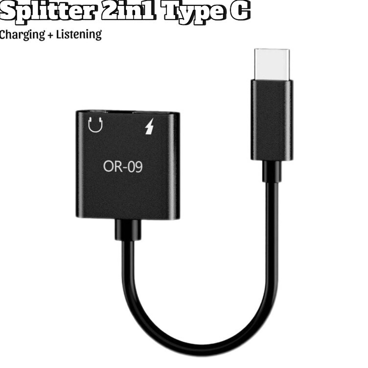 KODE U47W Kabel Splitter Type C 2in1  OTG Splitter Type C 2in1  Sambungan Charger Type C  Jack Aux  