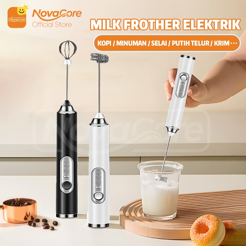 Novacore Mixer Listrik Mini 3 Kecepatan Pengocok Telur & Pembuih Susu Kopi Pengaduk Minuman Otomatis