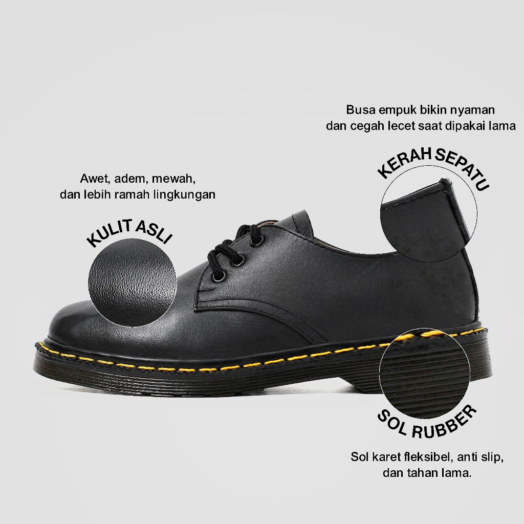 PREMIUM GOODSAFOOTWEAR - COUNTRY SEPATU DOCMART PRIA DERBY SHOES - MODEL LOW BOOTS 3 HOLE - MATERIAL
