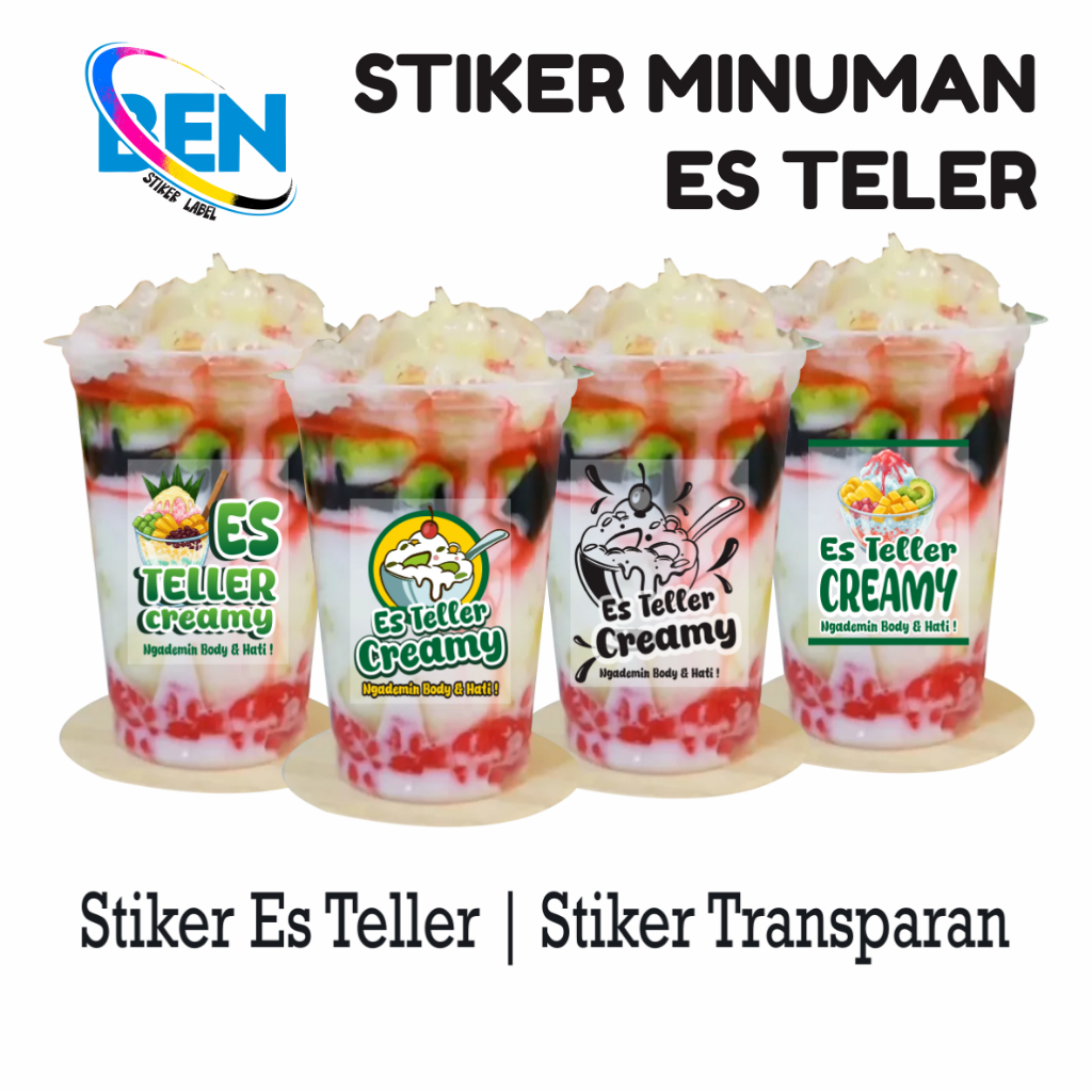 

STIKER ES TELER ANTI AIR STIKER ES TELLER CREAMY STIKER CUP STIKER ES TELLER STIKER TRANSPARAN ISI 56 PCS pembelian 10 free 1