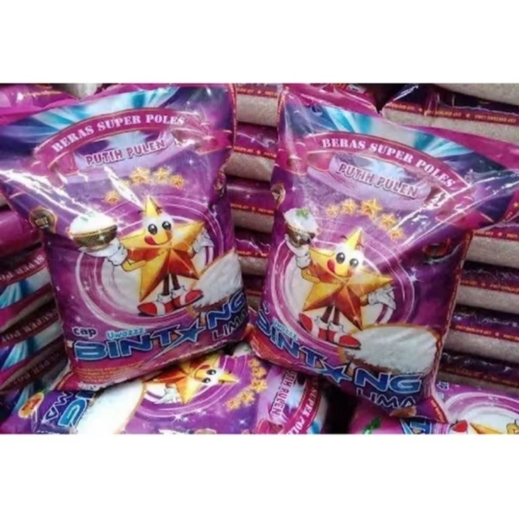

BERAS BINTANG LIMA KEMASAN 5KG DAN BERAS LAHAP LELE PREMIUM 5KG.BERAS PUTIH PULEN.ENAK