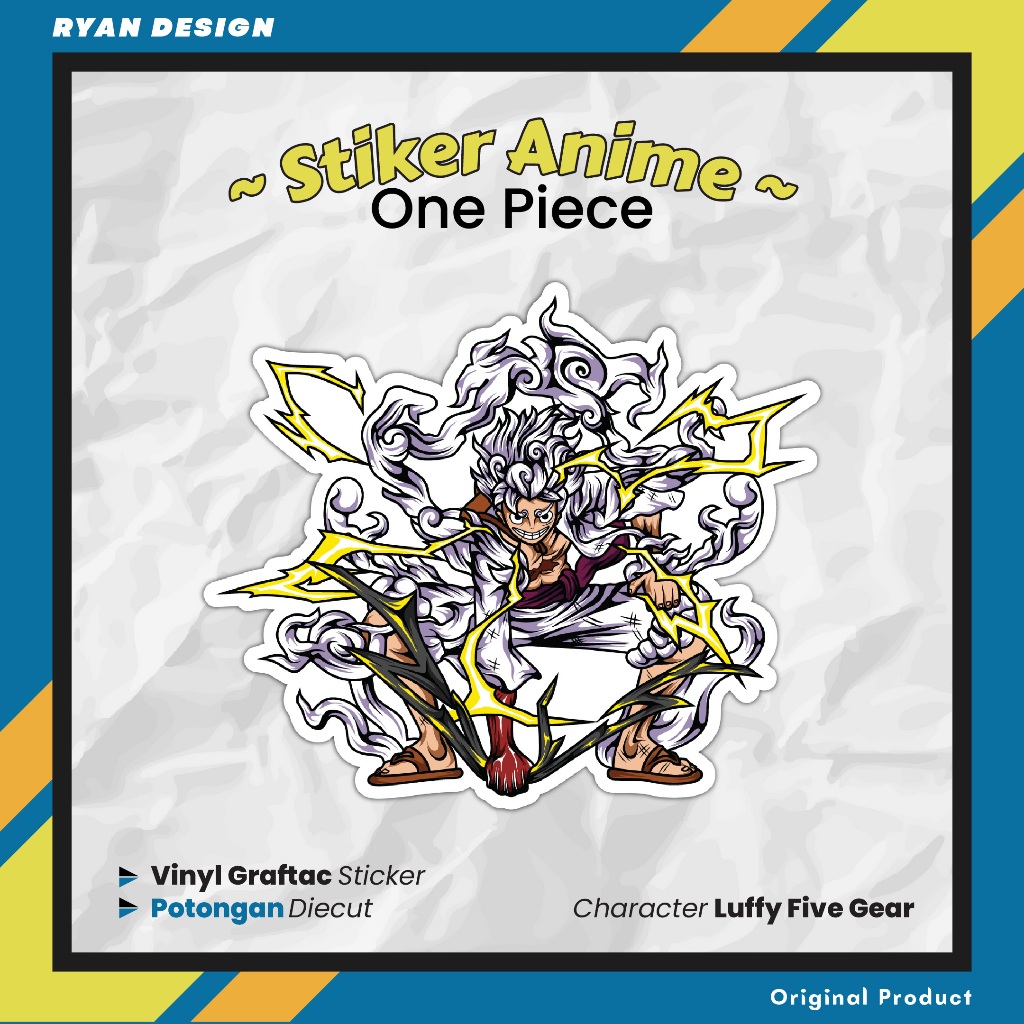 

Sticker Anime One Piece Luffy Five Gear Stiker Laptop Case Hp Ukuran 5 Cm