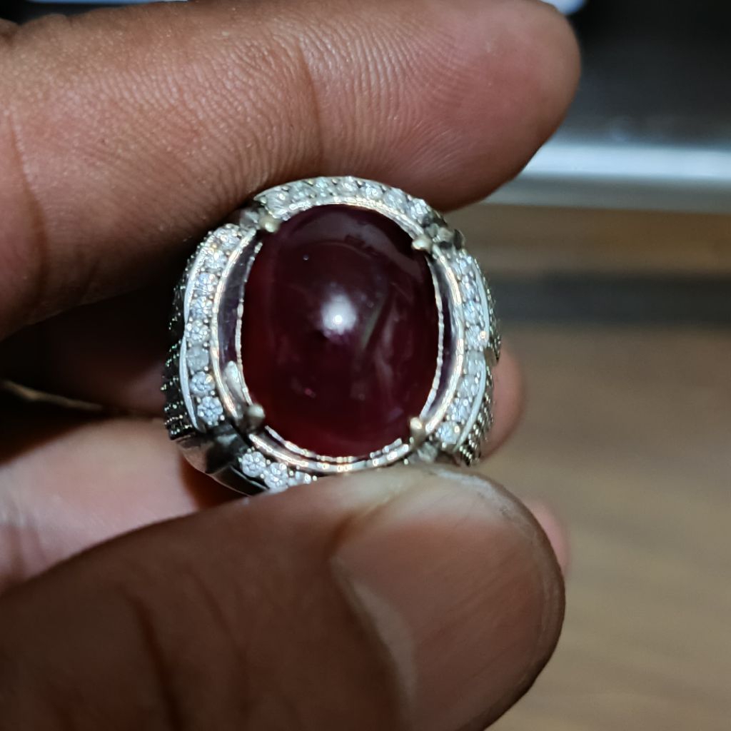 cincin perak natural ruby pigeon blood + memo IGS