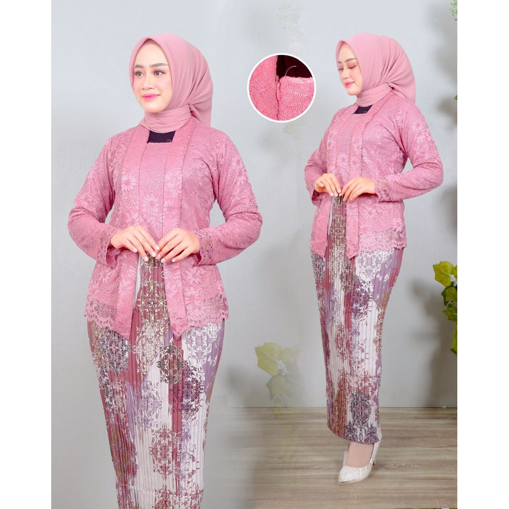 Setelan Kebaya Kutu Baru - Kebaya Brokat Kutu Baru Lengan Panjang - Kebaya Modern Terbaru