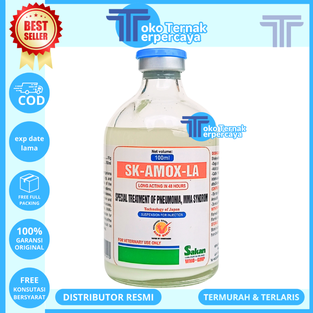 SK-AMOX-LA 100ML SAKAN - Obat Antibiotik Spektrum Luas Long Acting Hewan Ayam Sapi Kambing Babi Kuci