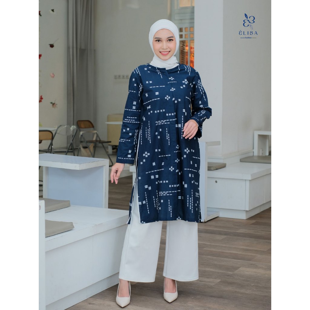 E L I S A | Tunik Batik Kondangan Atasan Tunik Panjang Motif Aghnia Wanita - Long Tunik Batik Katun 