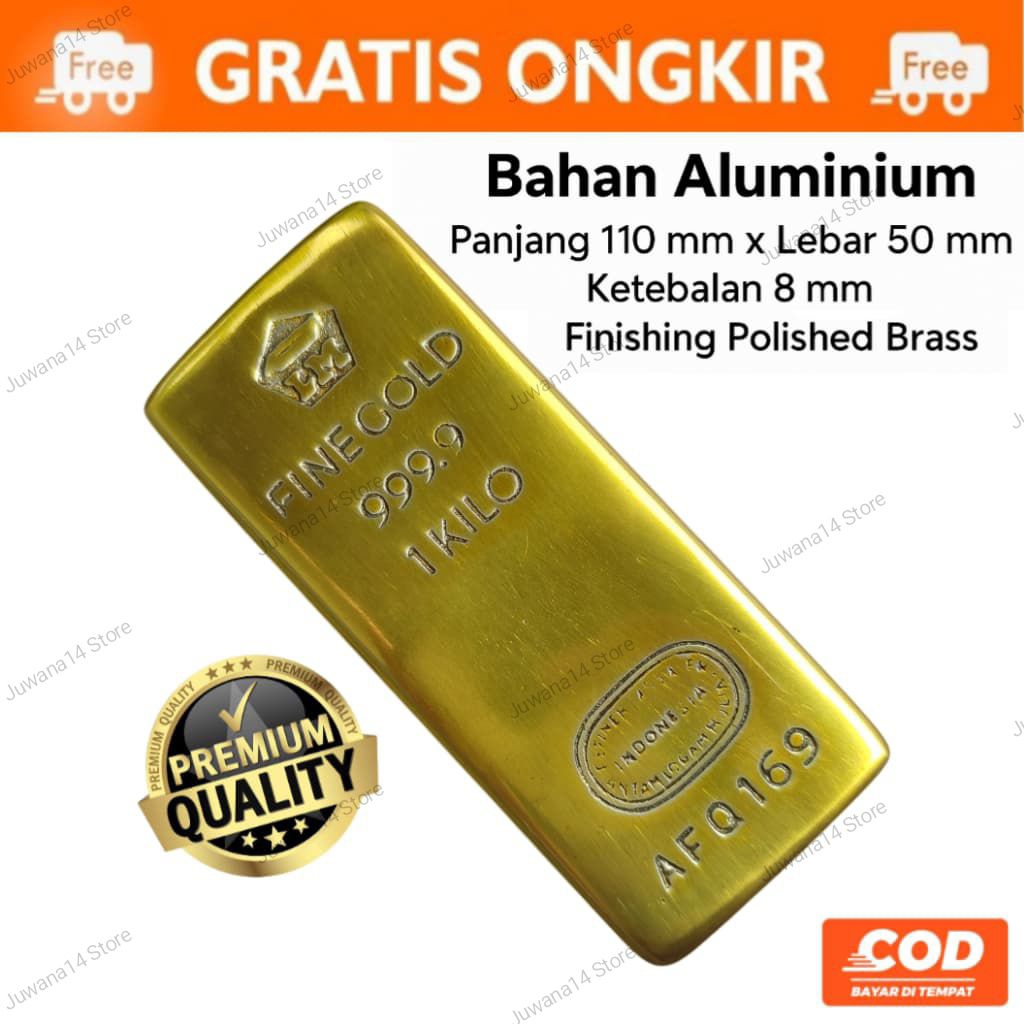 Miniatur Emas 1KG 110x50x8mm – Replika Batangan Alumunium Finishing Gold