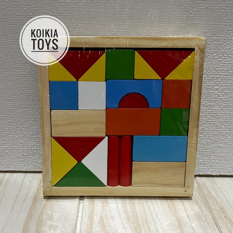 Mainan edukasi anak puzzle balok kayu bentuk rumah wooden block pintar