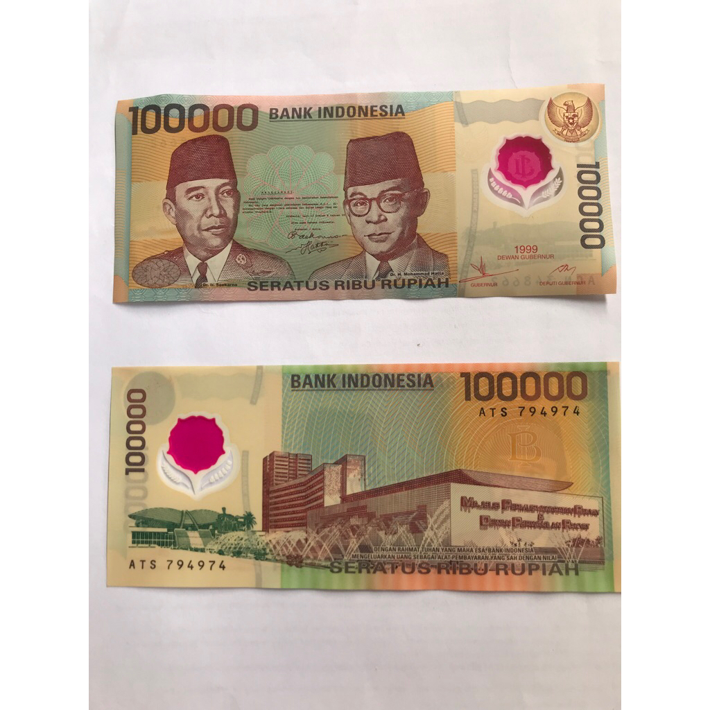 Uang kuno 100.000 Rupiah polimer kondisi baru unc