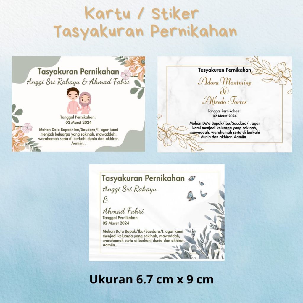 Kartu / Stiker tasyakuran pernikahan untuk di nasi box / nasi kotak