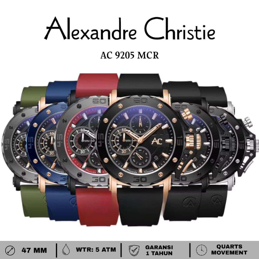 Jam Tangan Pria Alexandre Christie AC9205 AC 9205 Karet / Rantai / Kulit Original Garansi Resmi